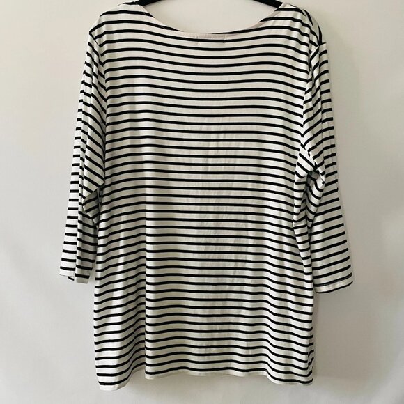 NWT Dressbarn Womens White & Black Striped Print Believe Embroidered Top Size 1X - Picture 2 of 9